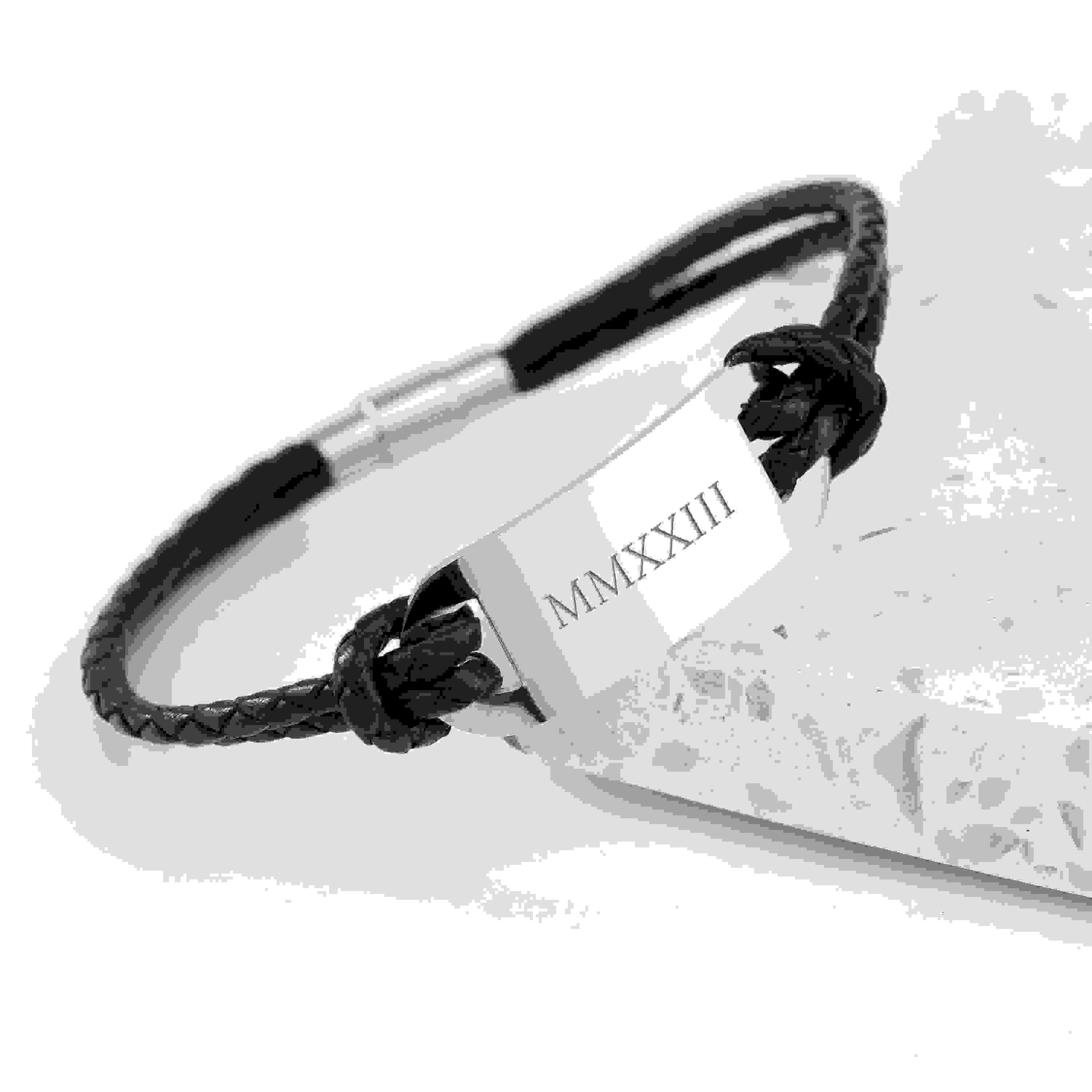 Personalised Men's Roman Numerals Statement Leather Bracelet