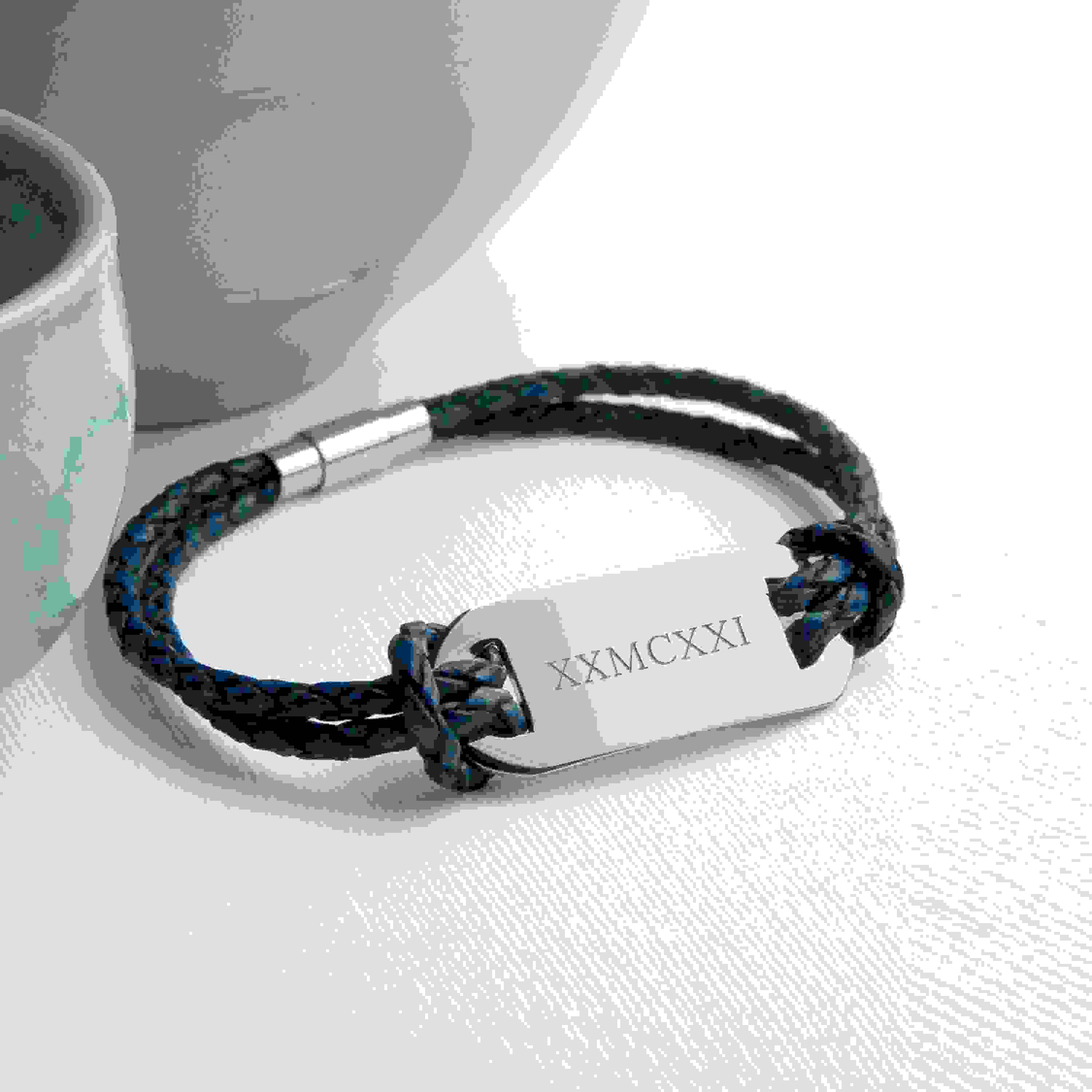 Personalised Men's Roman Numerals Statement Leather Bracelet