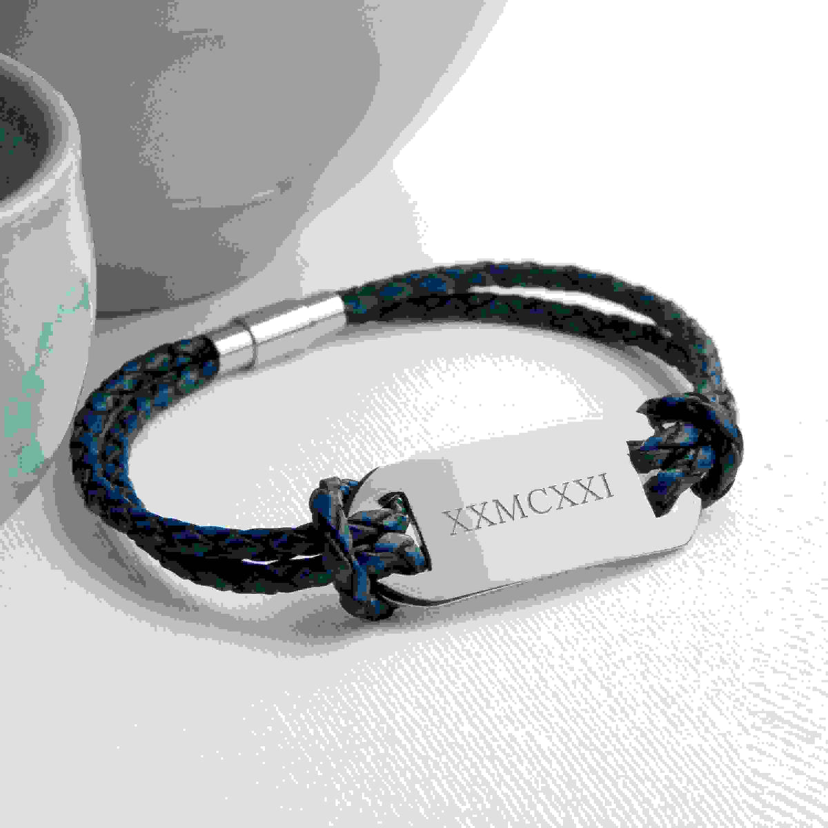 Personalised Men's Roman Numerals Statement Leather Bracelet