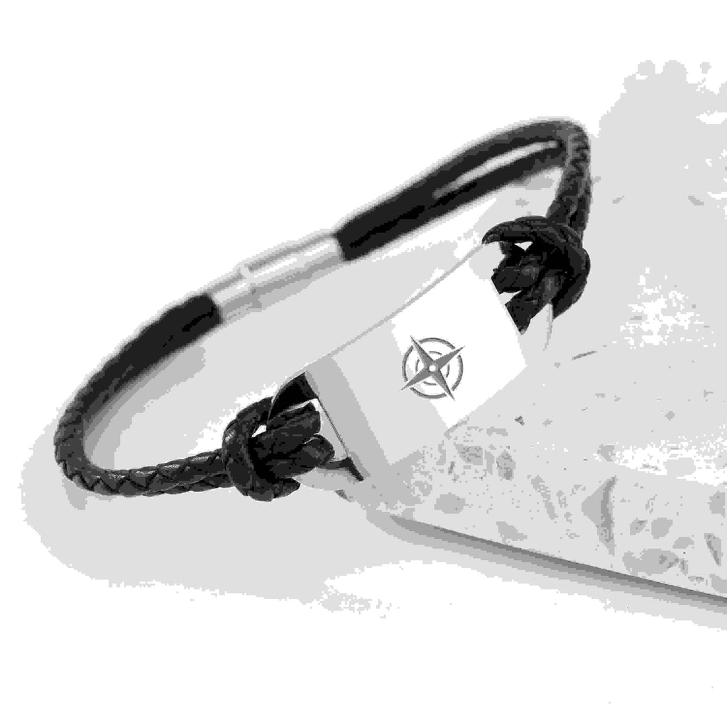 Personalised Men's Travel Compass Statement Leather Bracelet
