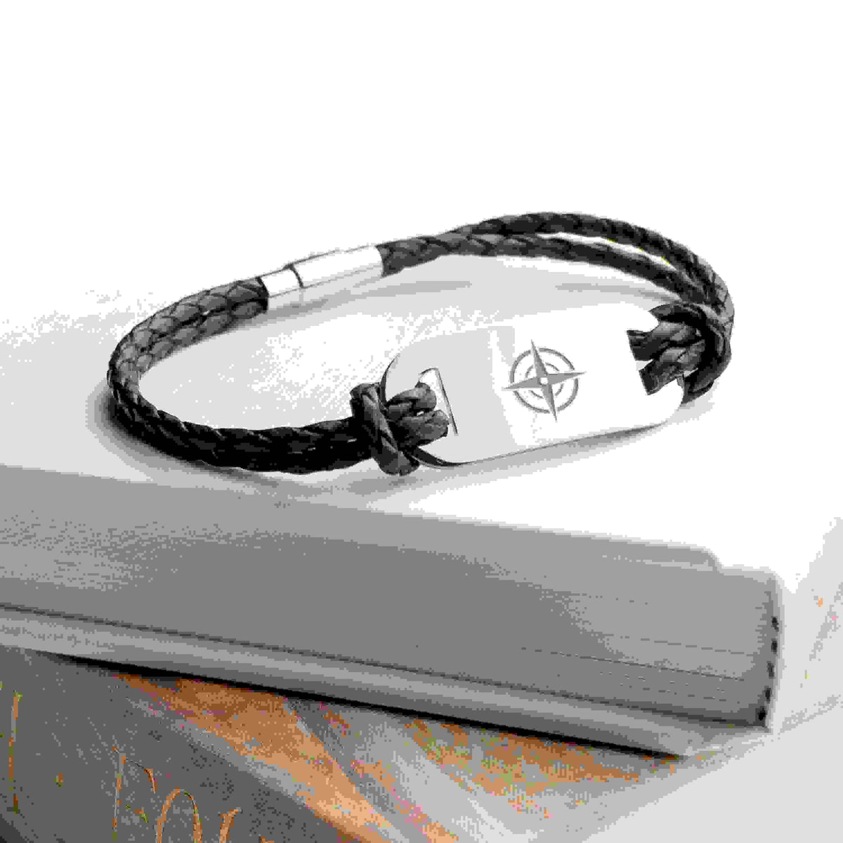 Personalised Men's Travel Compass Statement Leather Bracelet