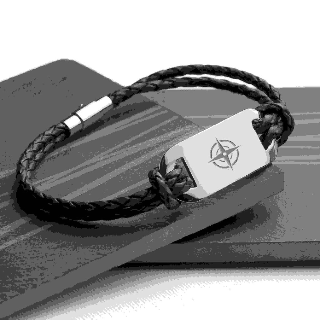 Personalised Men's Travel Compass Statement Leather Bracelet
