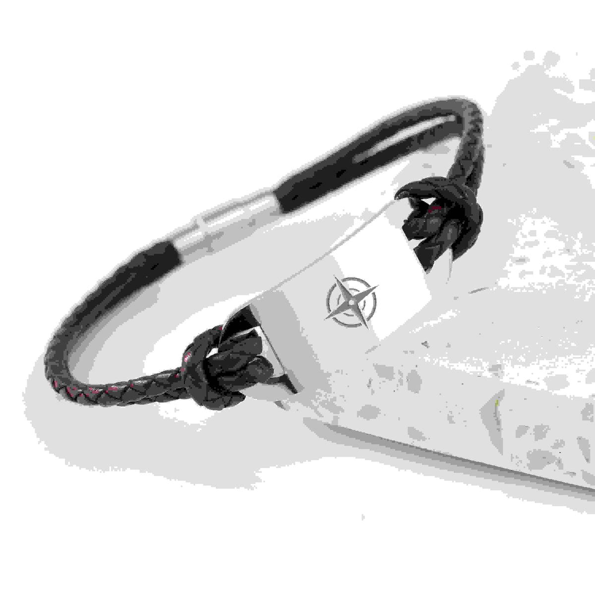 Personalised Men's Travel Compass Statement Leather Bracelet
