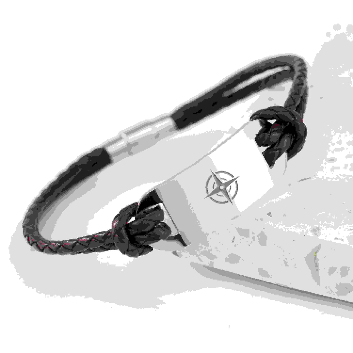 Personalised Men's Travel Compass Statement Leather Bracelet