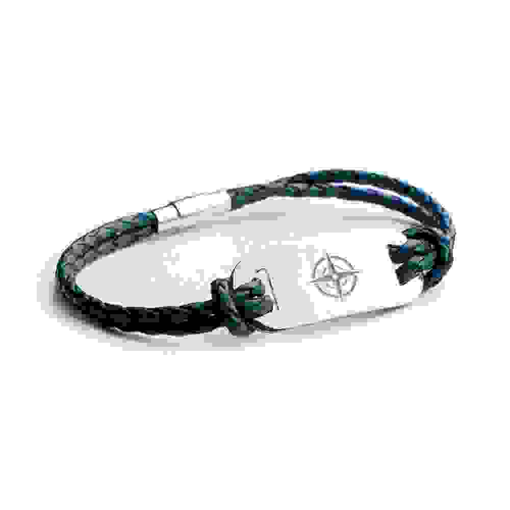 Personalised Men's Travel Compass Statement Leather Bracelet