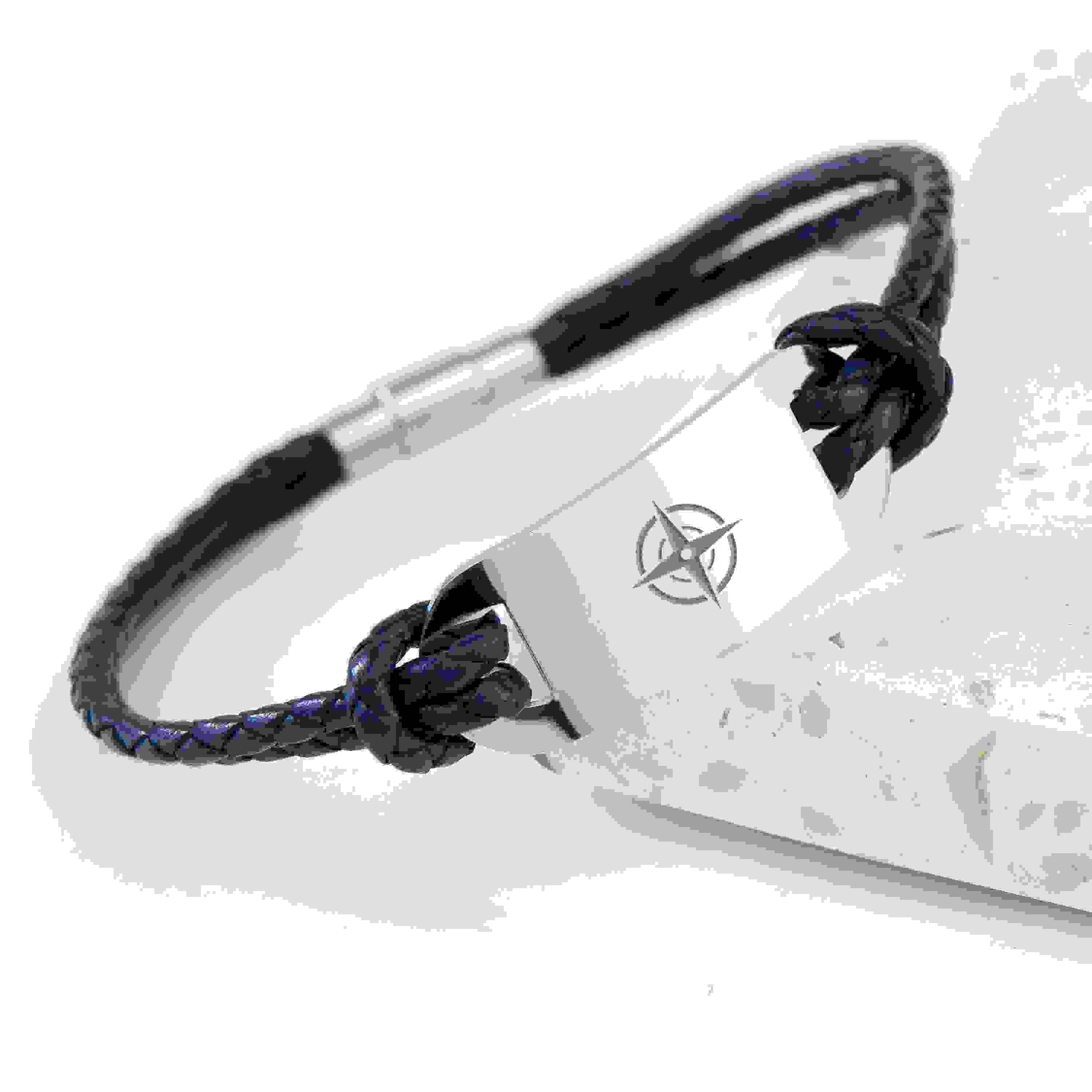 Personalised Men's Travel Compass Statement Leather Bracelet
