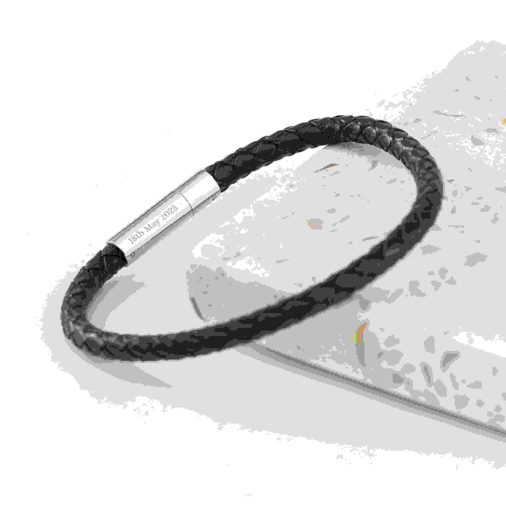 Personalised Men's Travel Compass Capsule Leather Bracelet