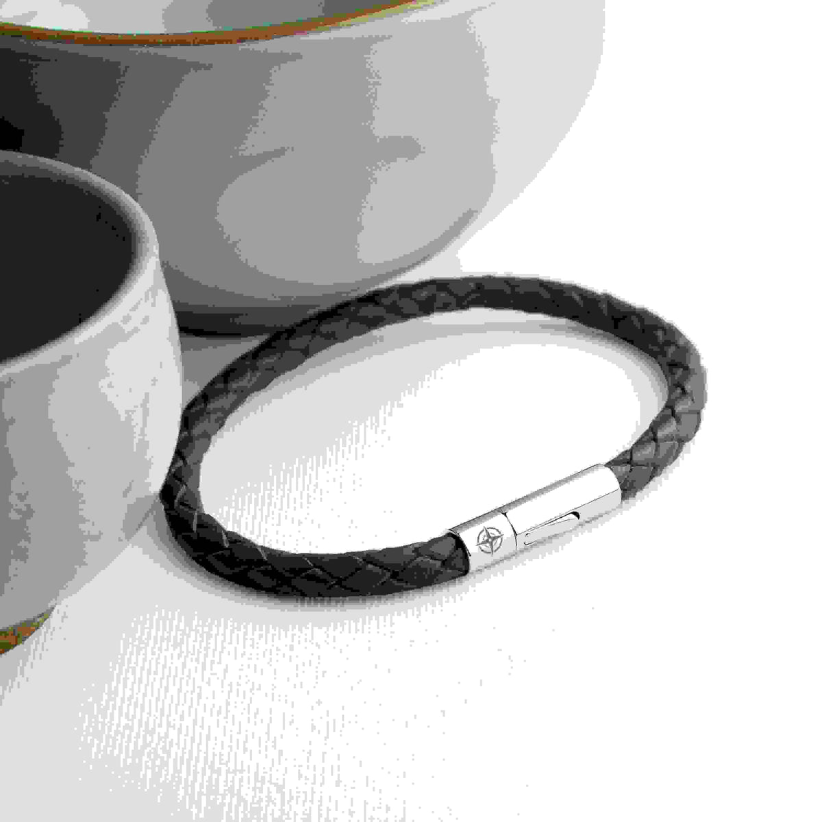 Personalised Men's Travel Compass Capsule Leather Bracelet