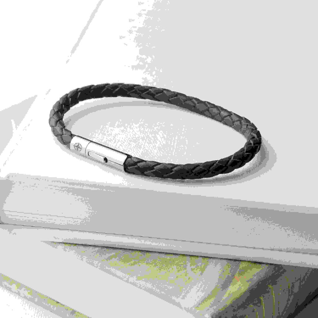 Personalised Men's Travel Compass Capsule Leather Bracelet