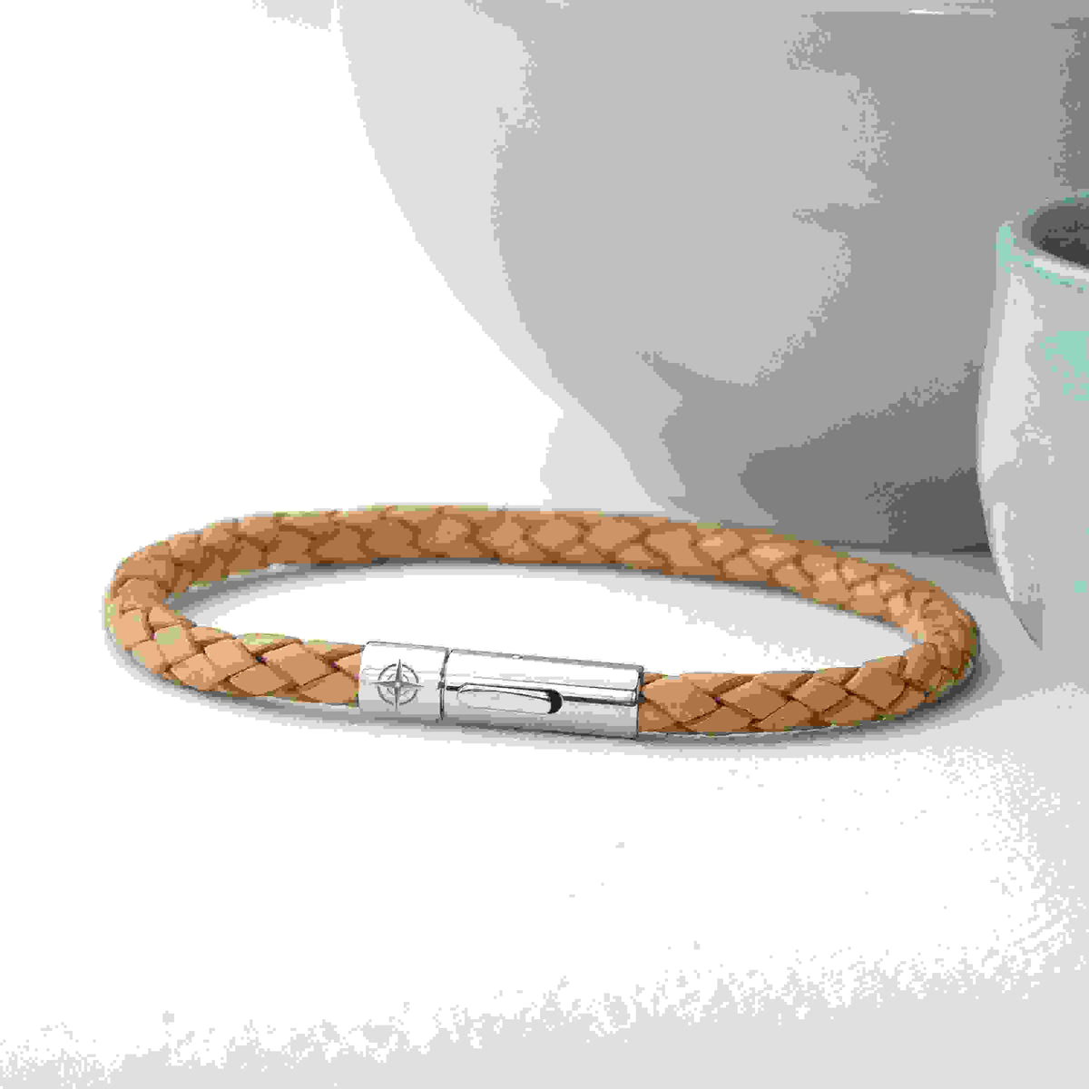 Personalised Men's Travel Compass Capsule Leather Bracelet
