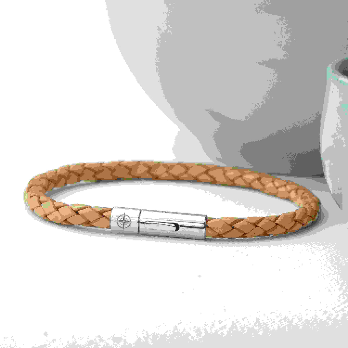 Personalised Men's Travel Compass Capsule Leather Bracelet
