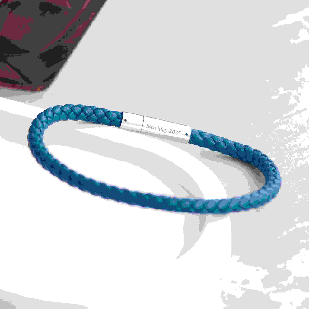 Personalised Men's Travel Compass Capsule Leather Bracelet