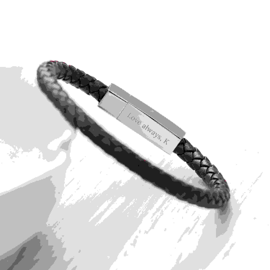 Personalised Men's Leather Infinity Bracelet With Tube Clasp