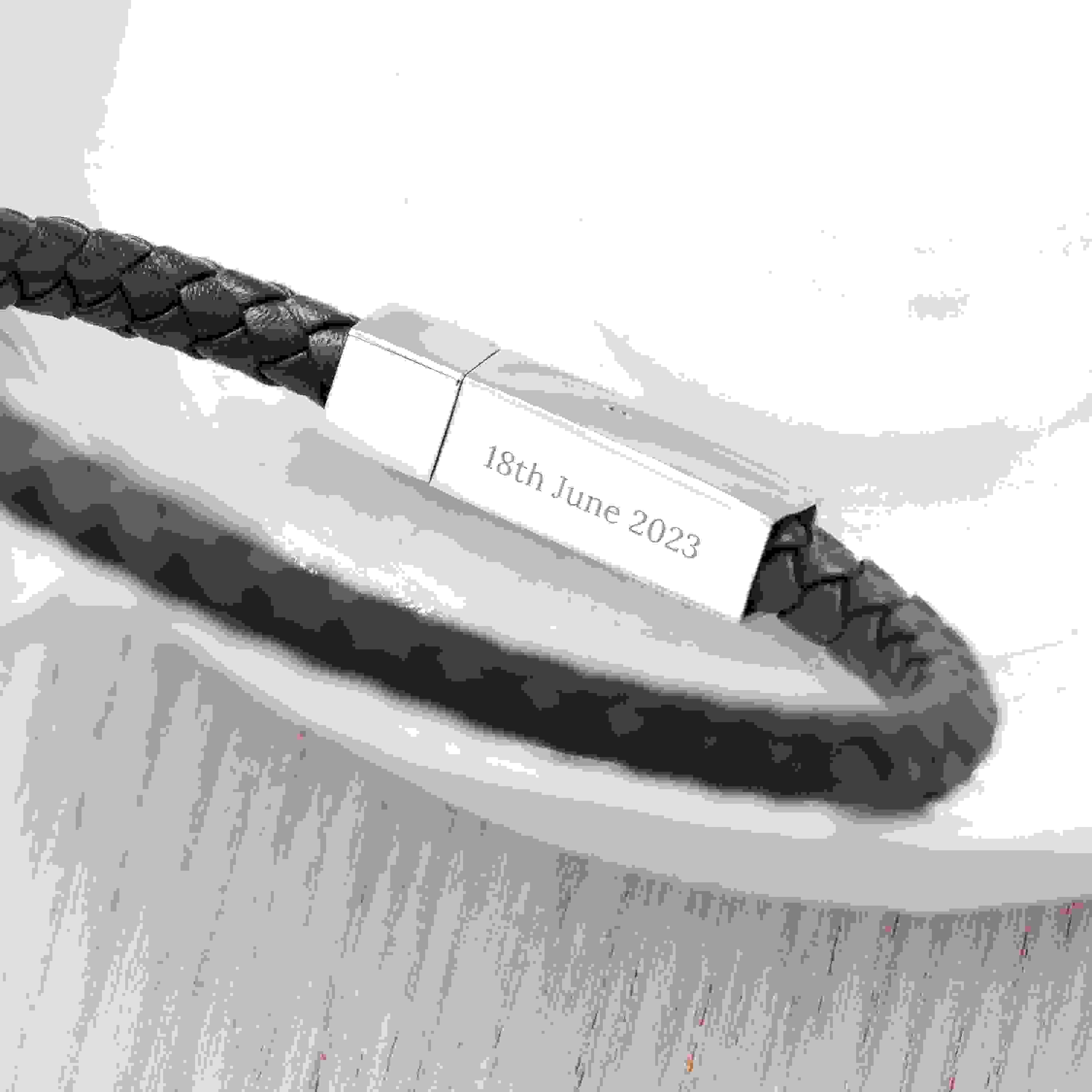 Personalised Men's Leather Travel Compass Bracelet With Tube Clasp