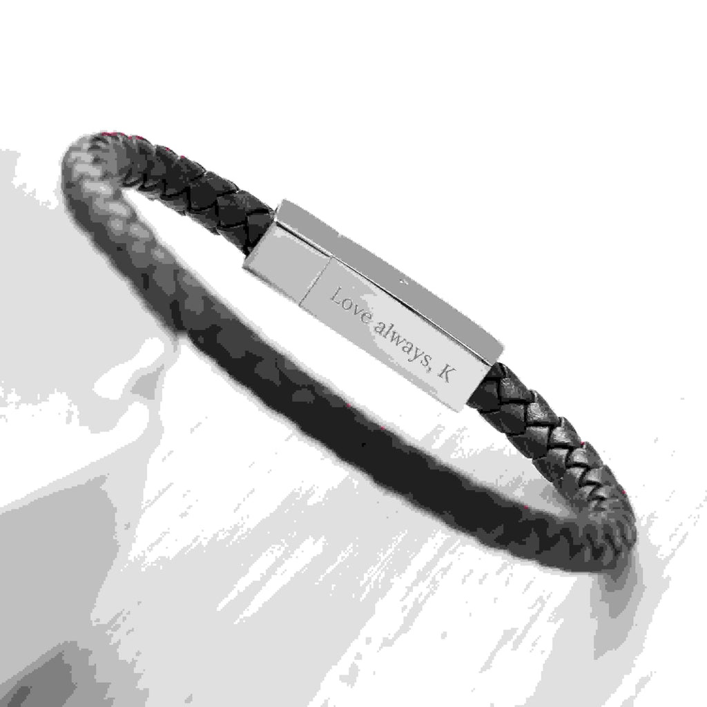 Personalised Men's Leather Travel Compass Bracelet With Tube Clasp
