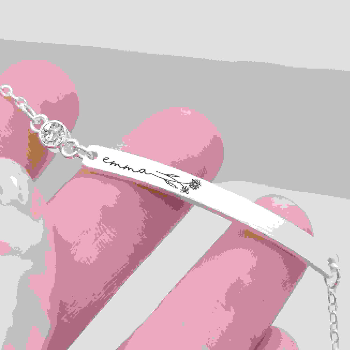 Personalised Silver Birth Flower Swarovski Crystal Bracelet