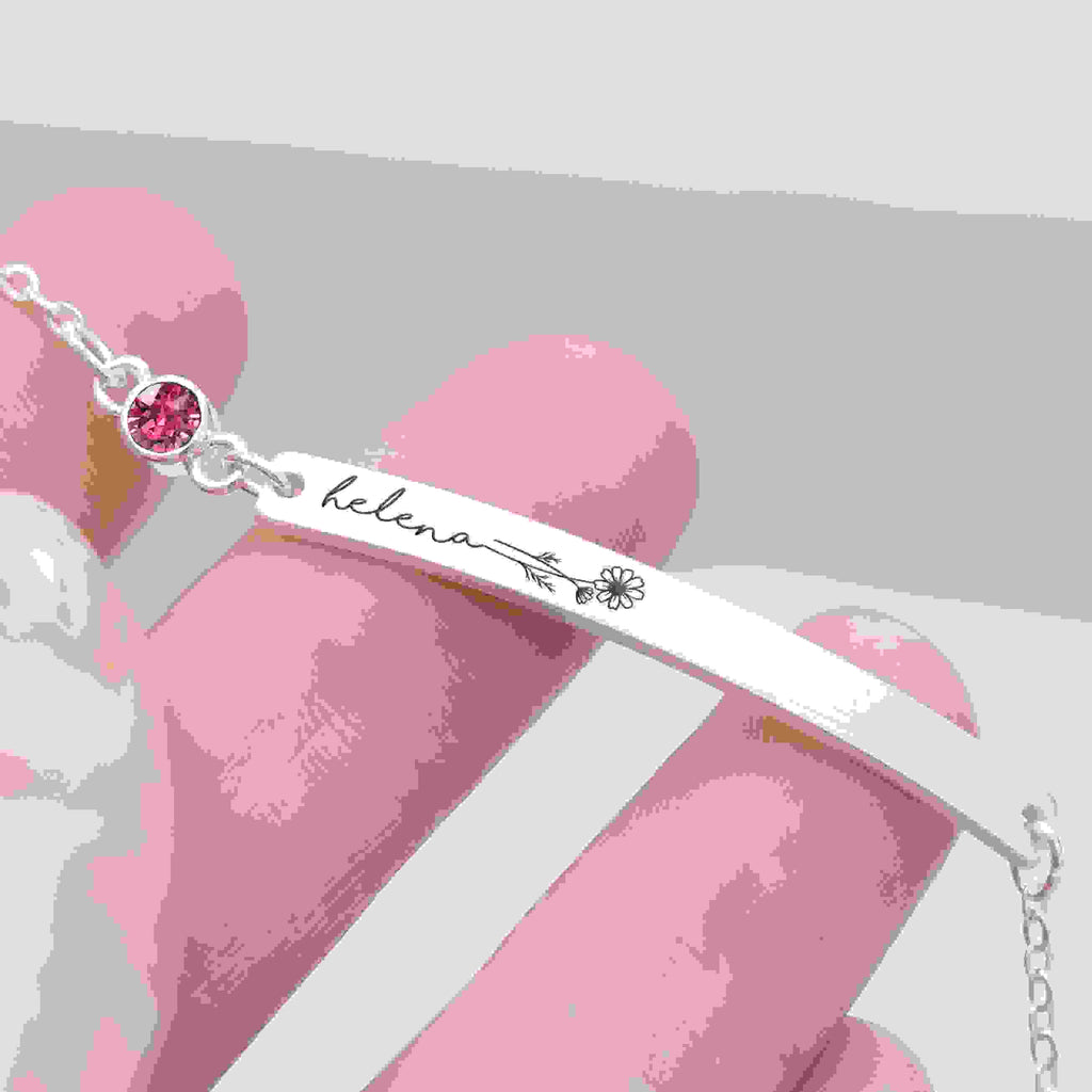 Personalised Silver Birth Flower Swarovski Crystal Bracelet