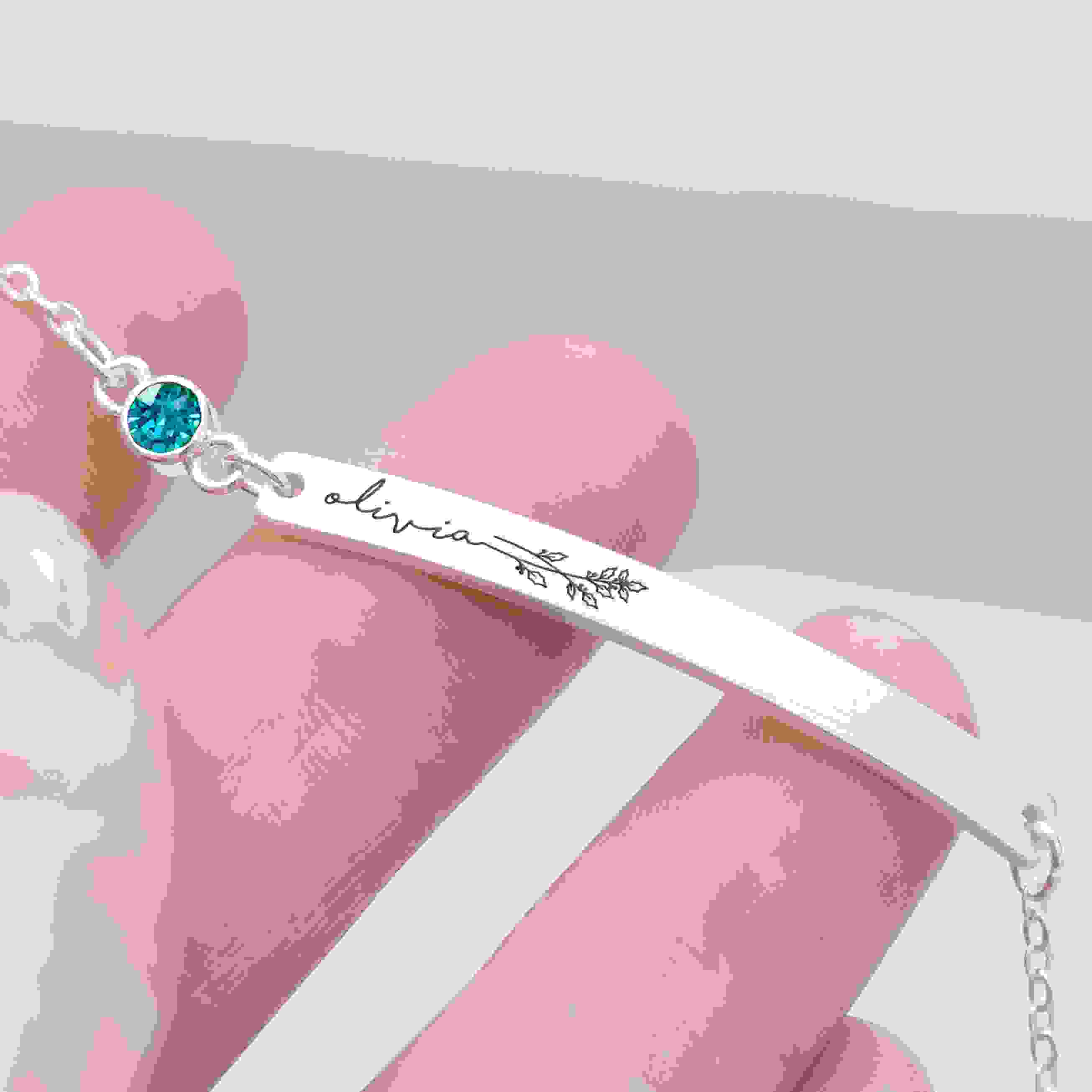 Personalised Silver Birth Flower Swarovski Crystal Bracelet