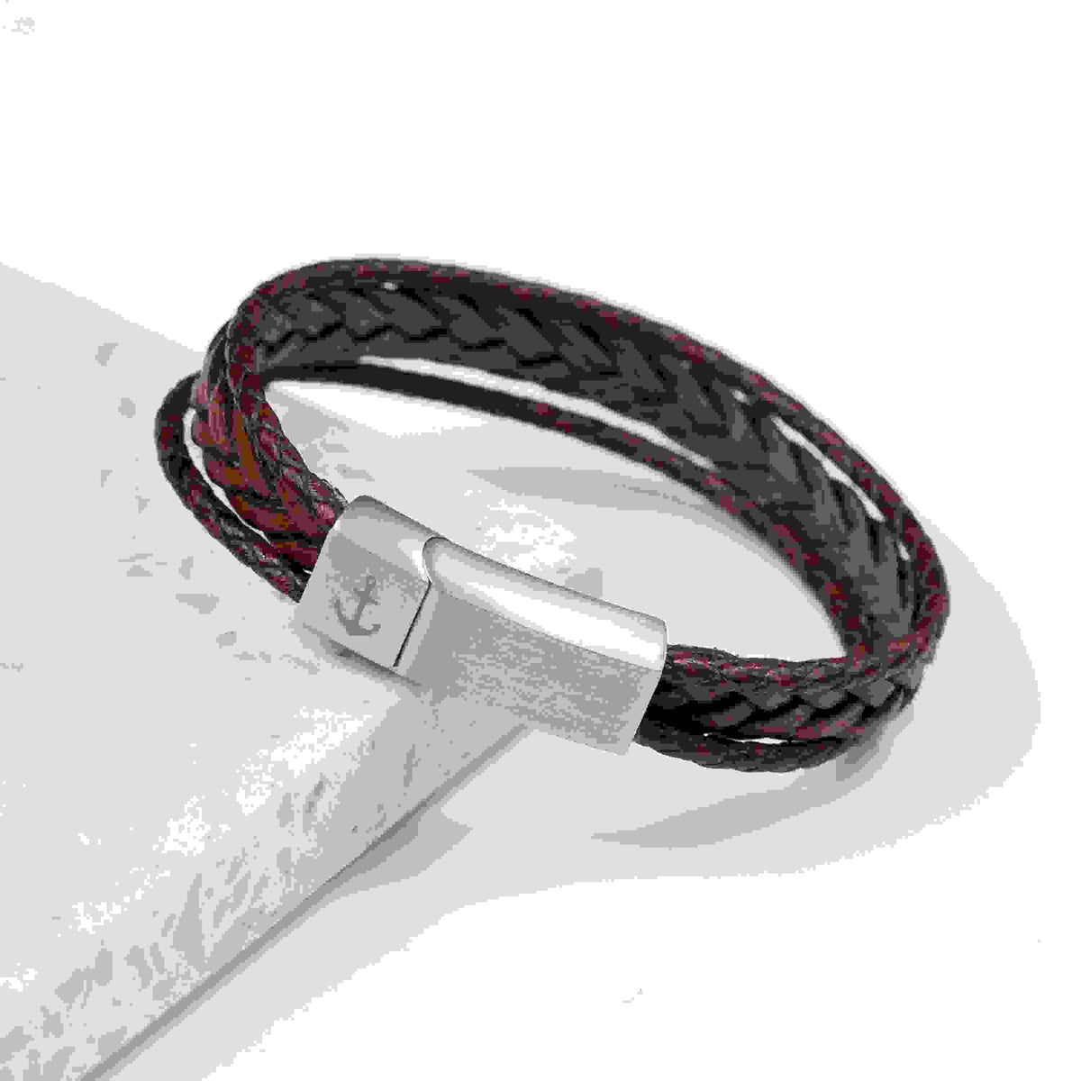 Personalised Men's Woven Layered Brown Leather Bracelet