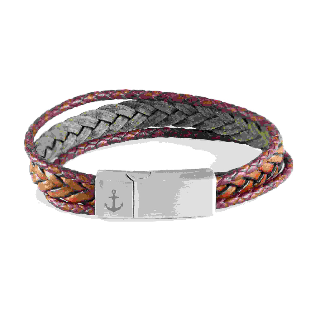 Personalised Men's Woven Layered Brown Leather Bracelet