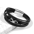 Personalised Men's Silver Infinity Black Leather Stacked Bracelet
