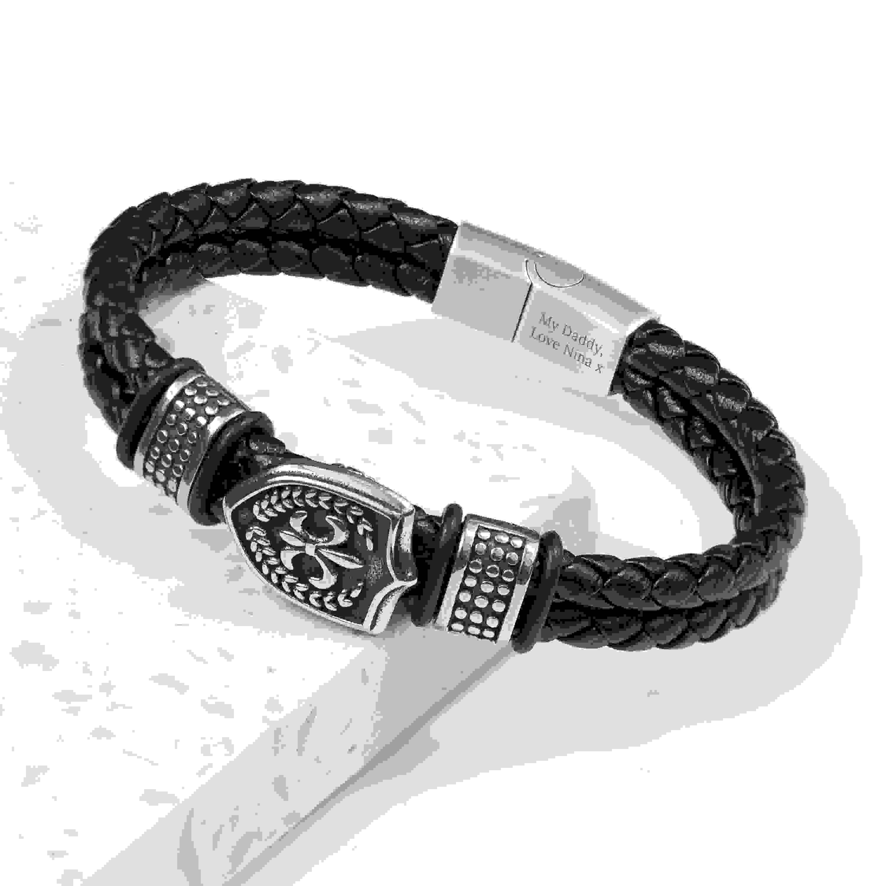 Personalised Men's Warrior Shield Leather Bracelet