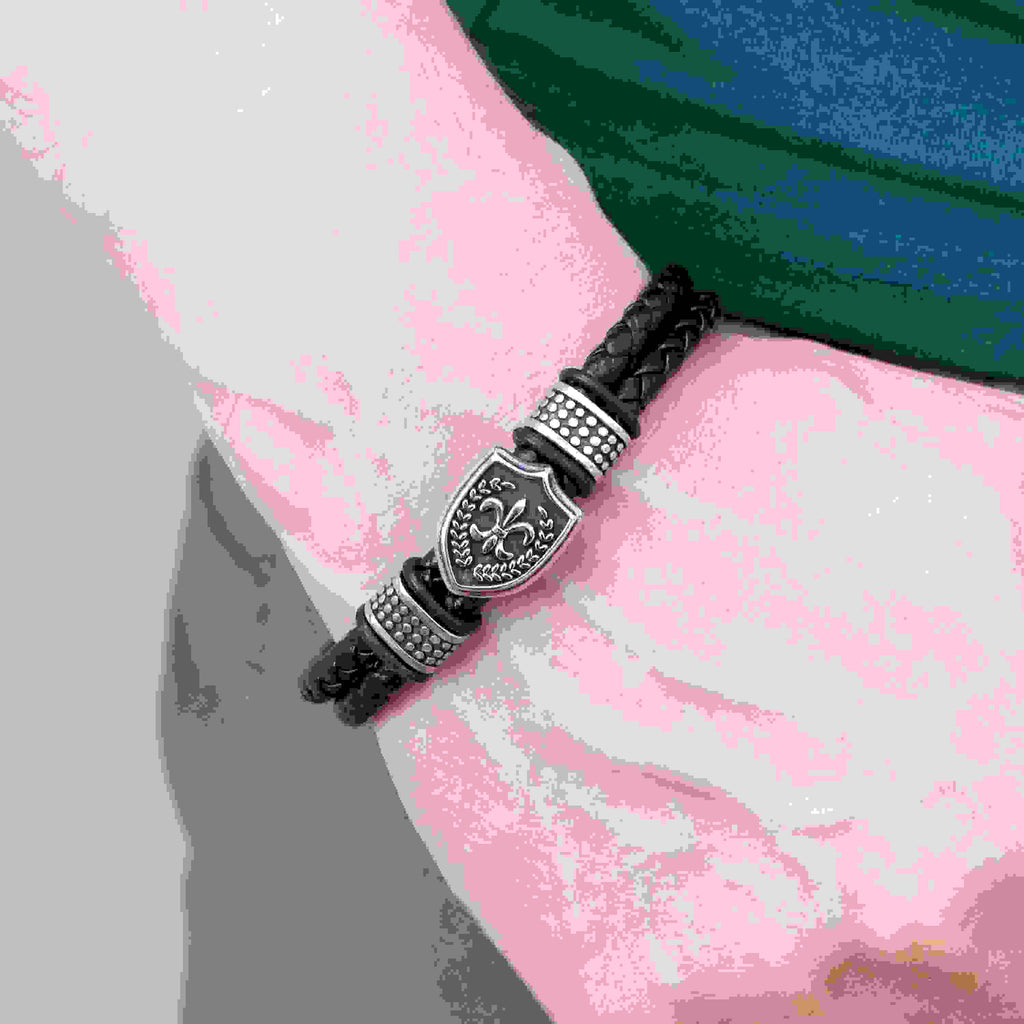 Personalised Men's Warrior Shield Leather Bracelet