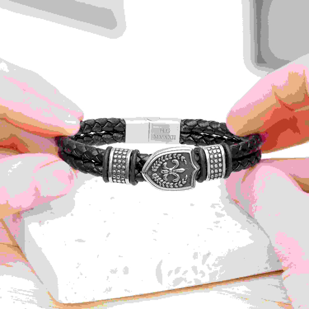 Personalised Men's Warrior Shield Leather Bracelet