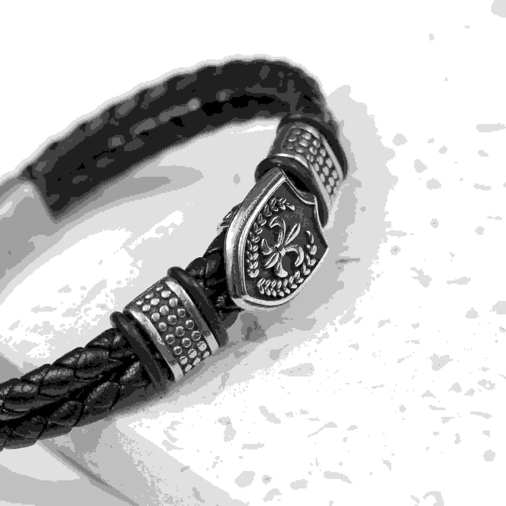 Personalised Men's Warrior Shield Leather Bracelet