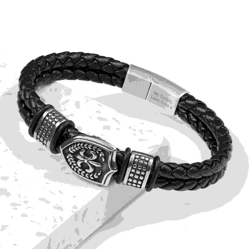 Personalised Men's Warrior Shield Leather Bracelet