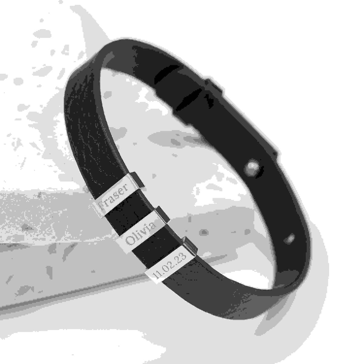 Personalised Men's Soho Tag Black Leather Bracelet