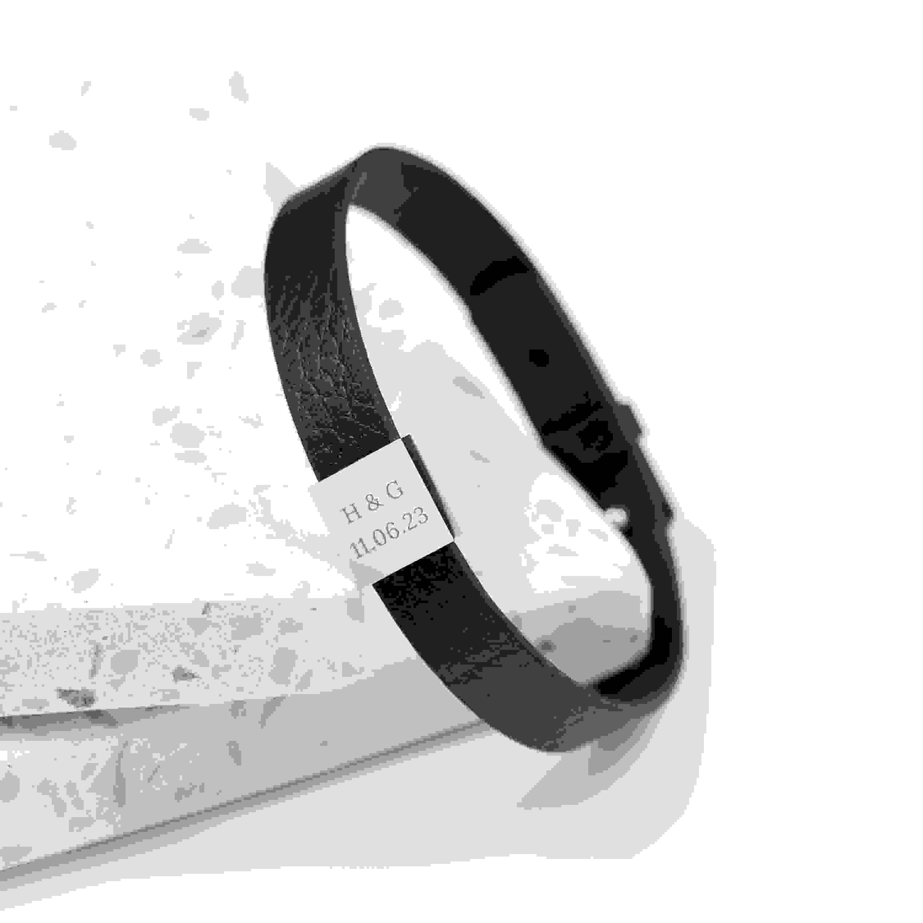 Personalised Men's Soho Tag Message Black Leather Bracelet