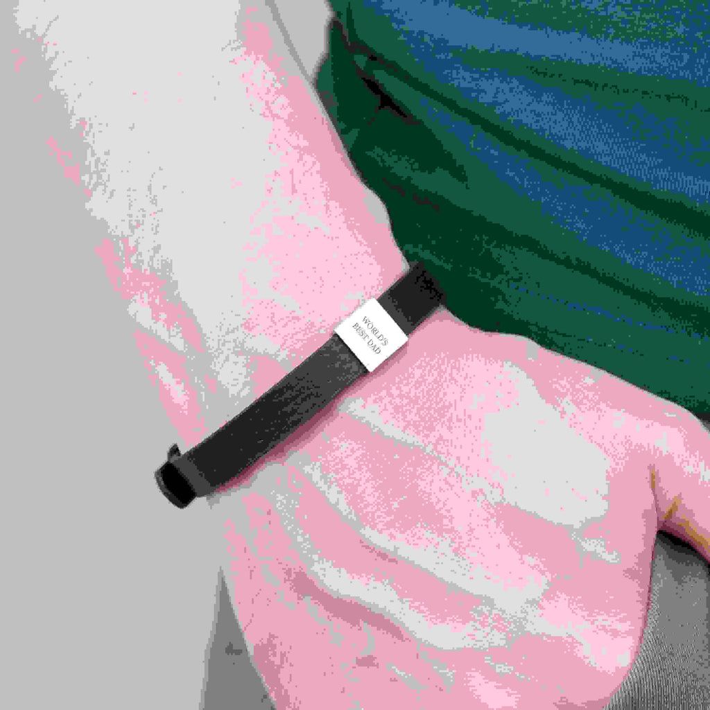 Personalised Men's Soho Tag Message Black Leather Bracelet