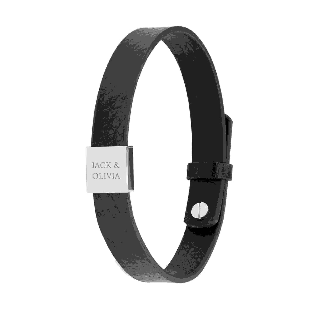 Personalised Men's Soho Tag Message Black Leather Bracelet