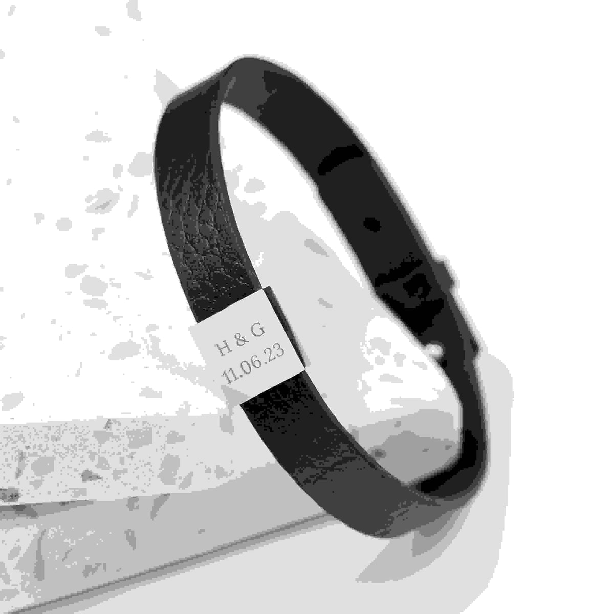 Personalised Men's Soho Tag Message Black Leather Bracelet
