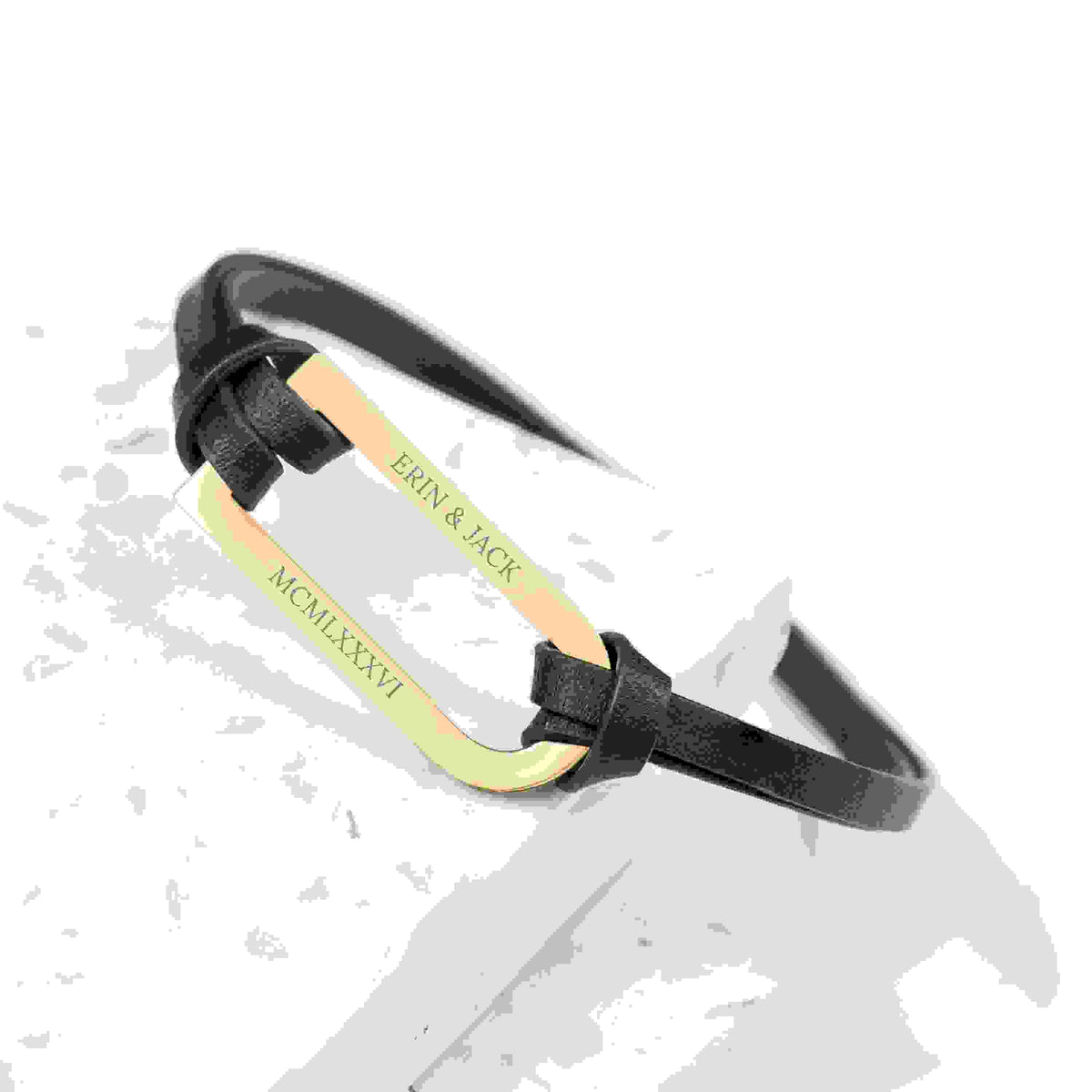 Personalised Men's Shoreditch Gold Bar Black Leather Bracelet