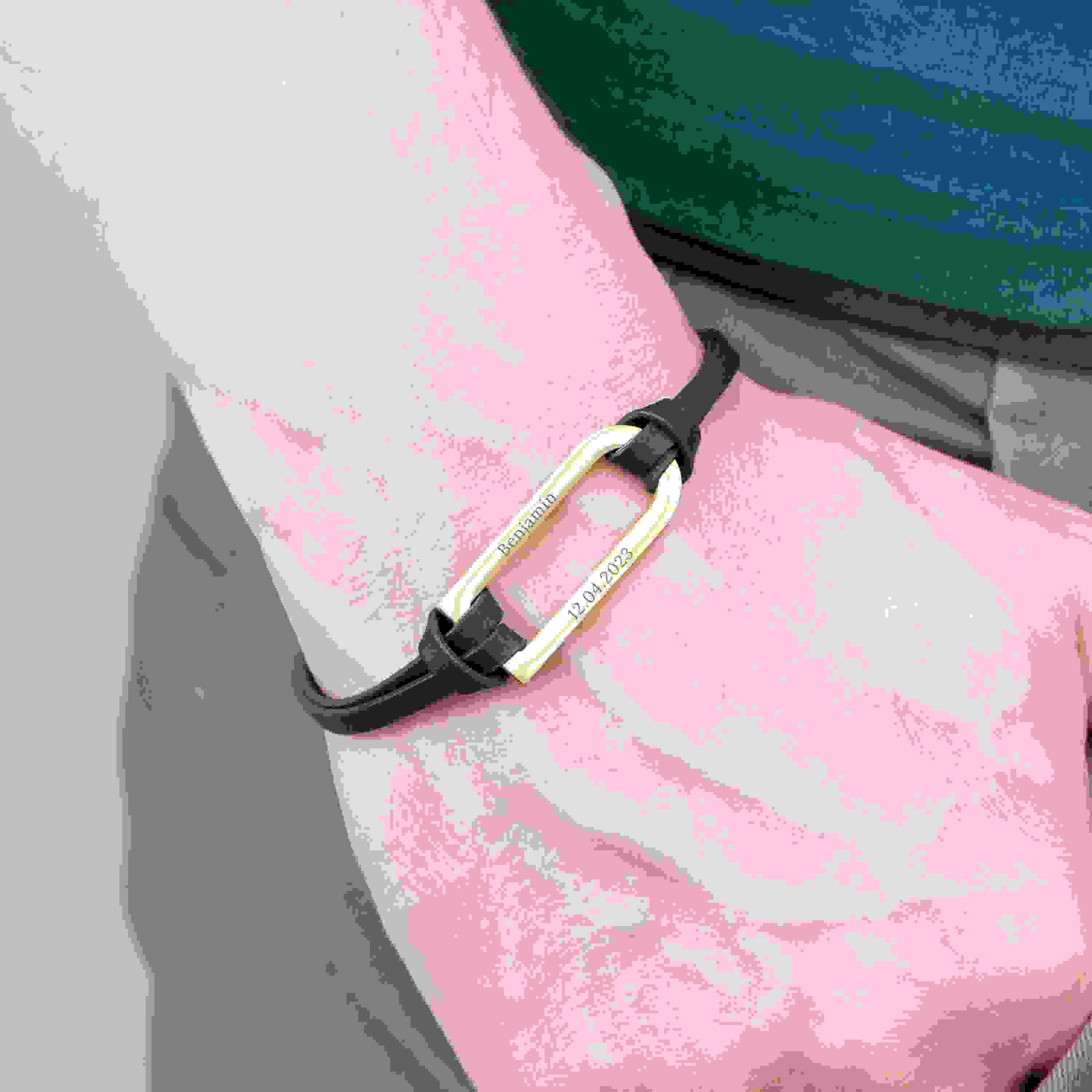 Personalised Men's Shoreditch Gold Bar Black Leather Bracelet