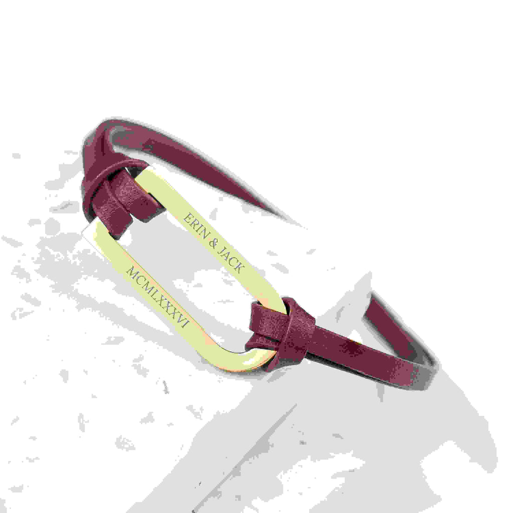 Personalised Men's Shoreditch Gold Bar Brown Leather Bracelet