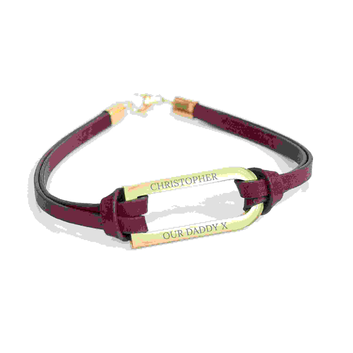 Personalised Men's Shoreditch Gold Bar Brown Leather Bracelet