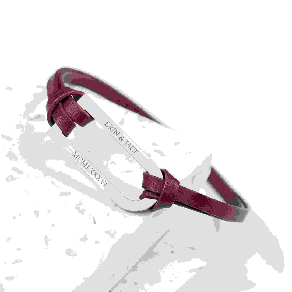 Personalised Men's Shoreditch Silver Bar Brown Leather Bracelet