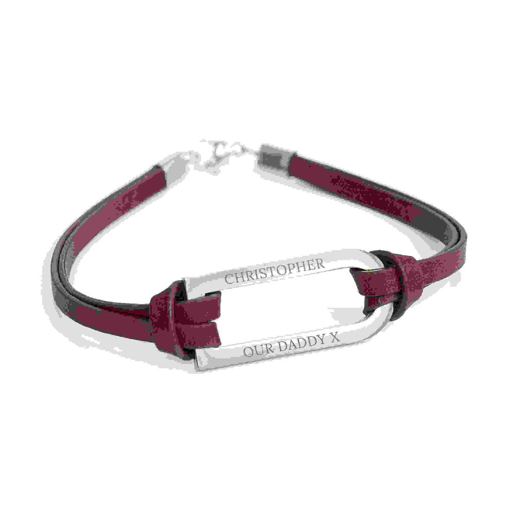 Personalised Men's Shoreditch Silver Bar Brown Leather Bracelet