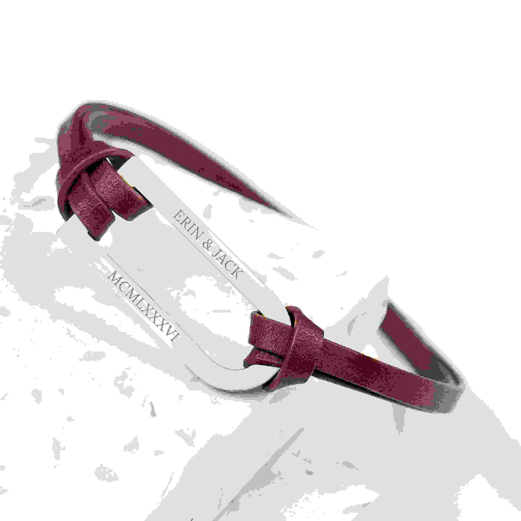 Personalised Men's Shoreditch Silver Bar Brown Leather Bracelet