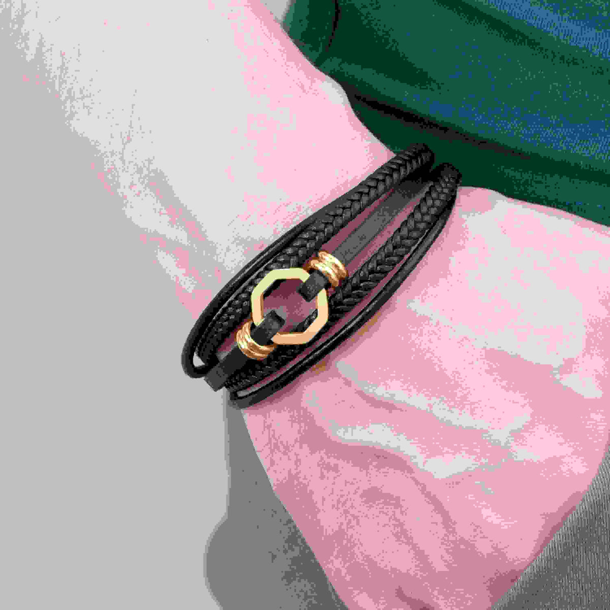 Personalised Men's Mayfair Leather Bracelet in Gold