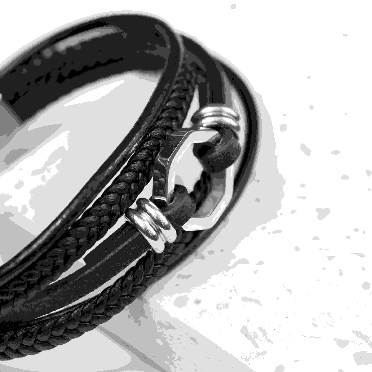 Personalised Men's Mayfair Leather Bracelet in Silver