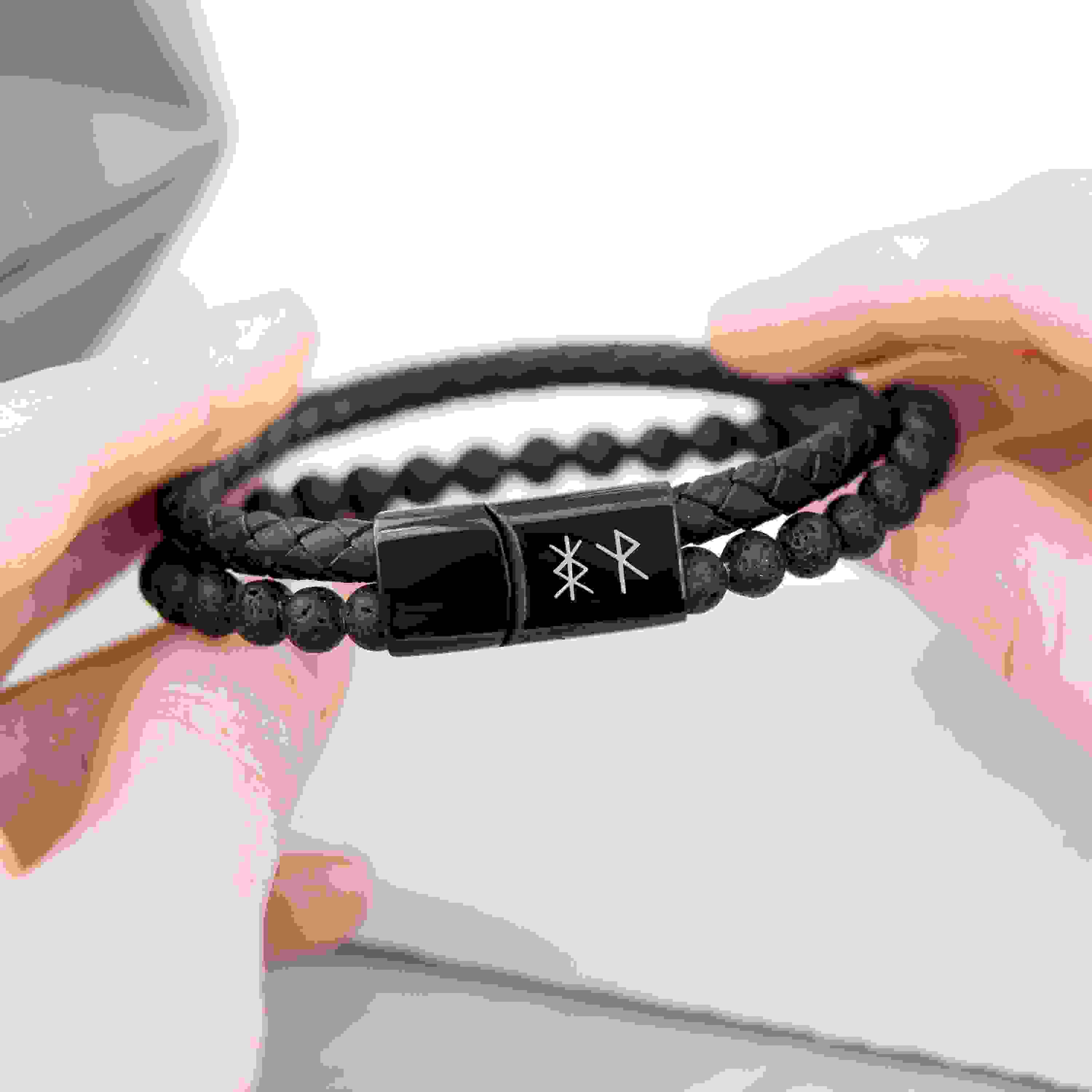 Personalised Men’s Black Rune Duo Bracelet