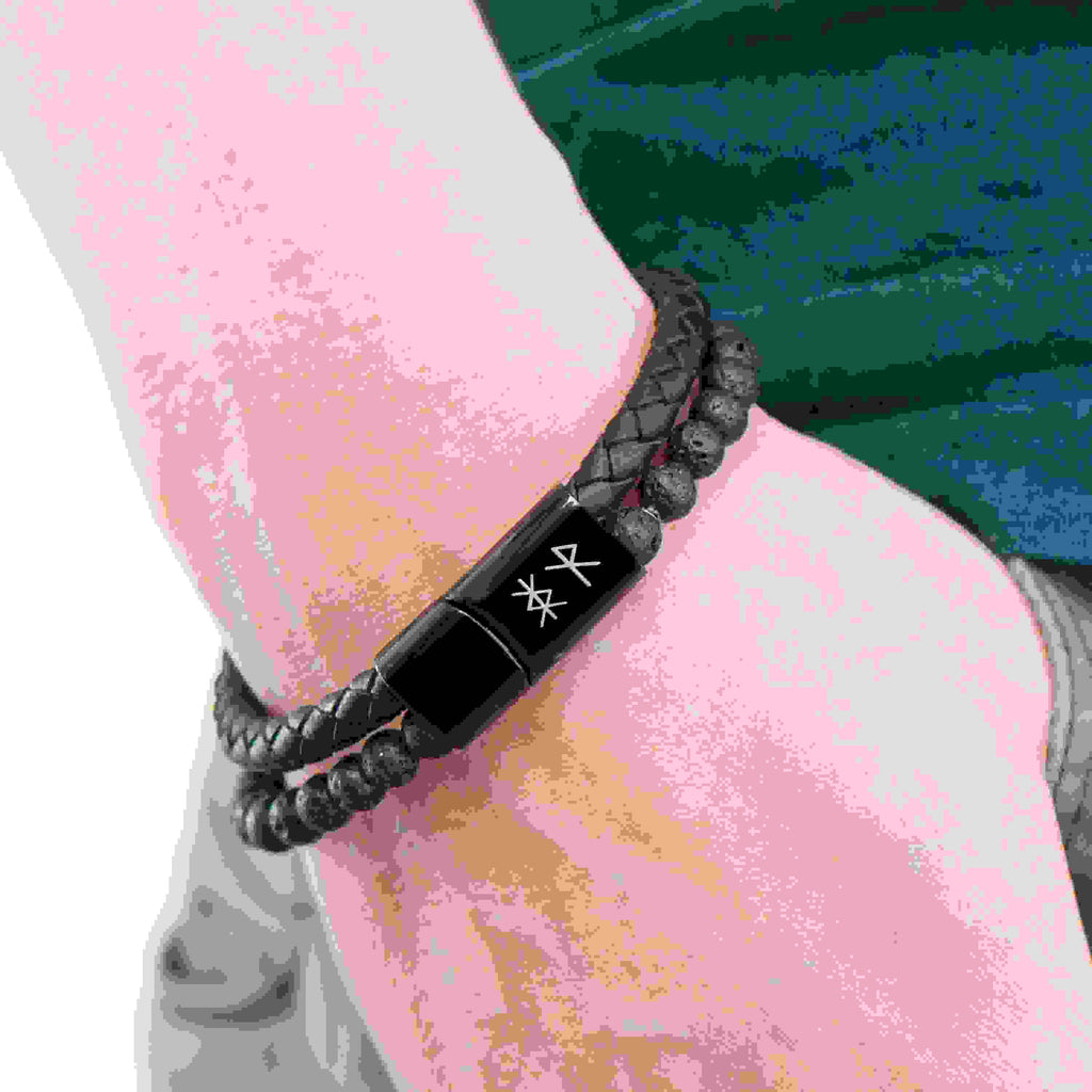 Personalised Men’s Black Rune Duo Bracelet
