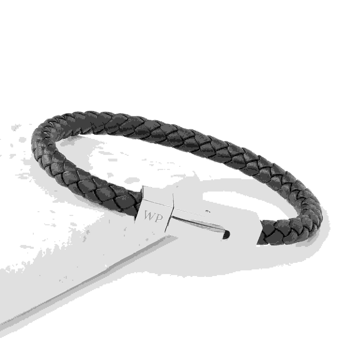 Personalised Men’s Black Leather Bracelet with Tube Clasp