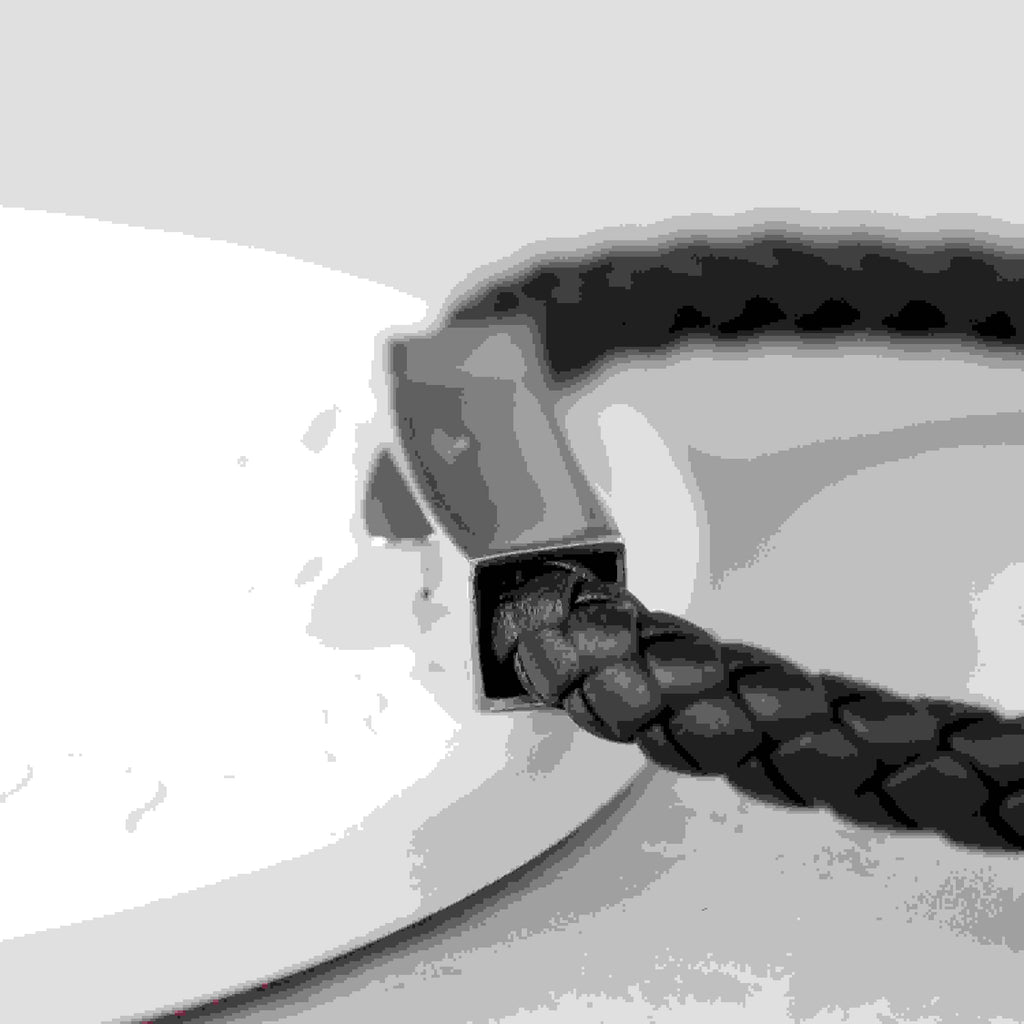 Personalised Men’s Black Leather Bracelet with Tube Clasp
