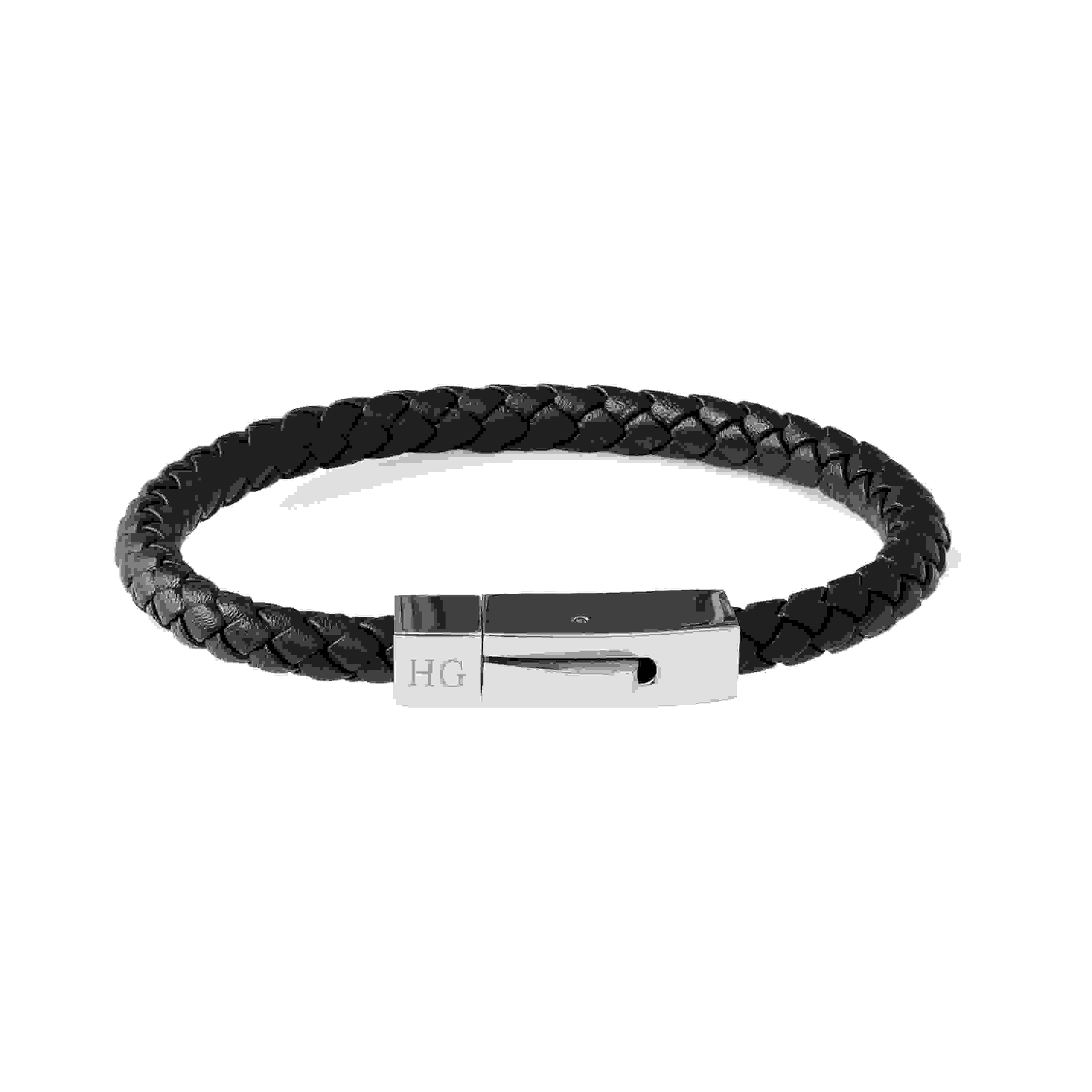 Personalised Men’s Black Leather Bracelet with Tube Clasp