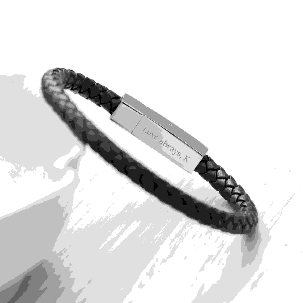 Personalised Men's Leather Infinity Bracelet With Tube Clasp